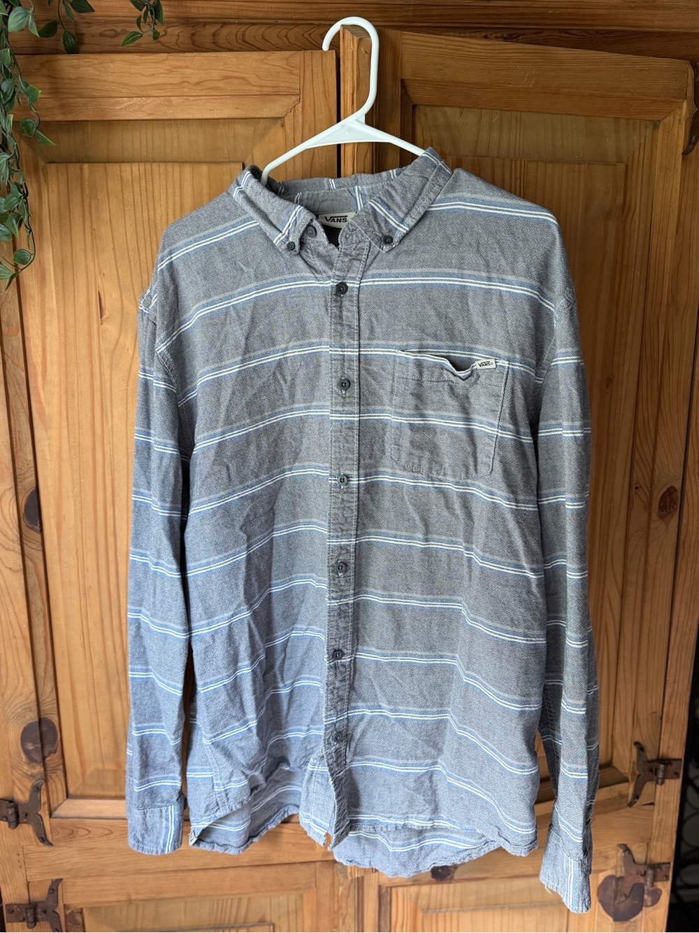 Vans Gray and White Striped Long-Sleeve Button-Down Shirt